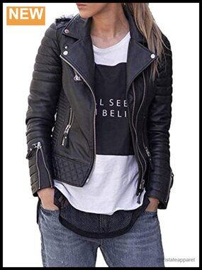 Genuine Lambskin Leather Biker Jacket Quilted Asymmetrical Zip